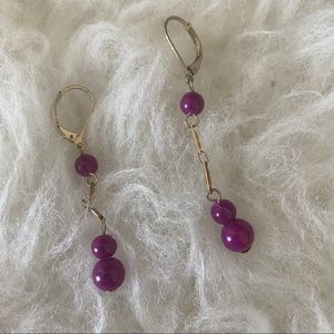 Pink beaded earrings with gold hooks